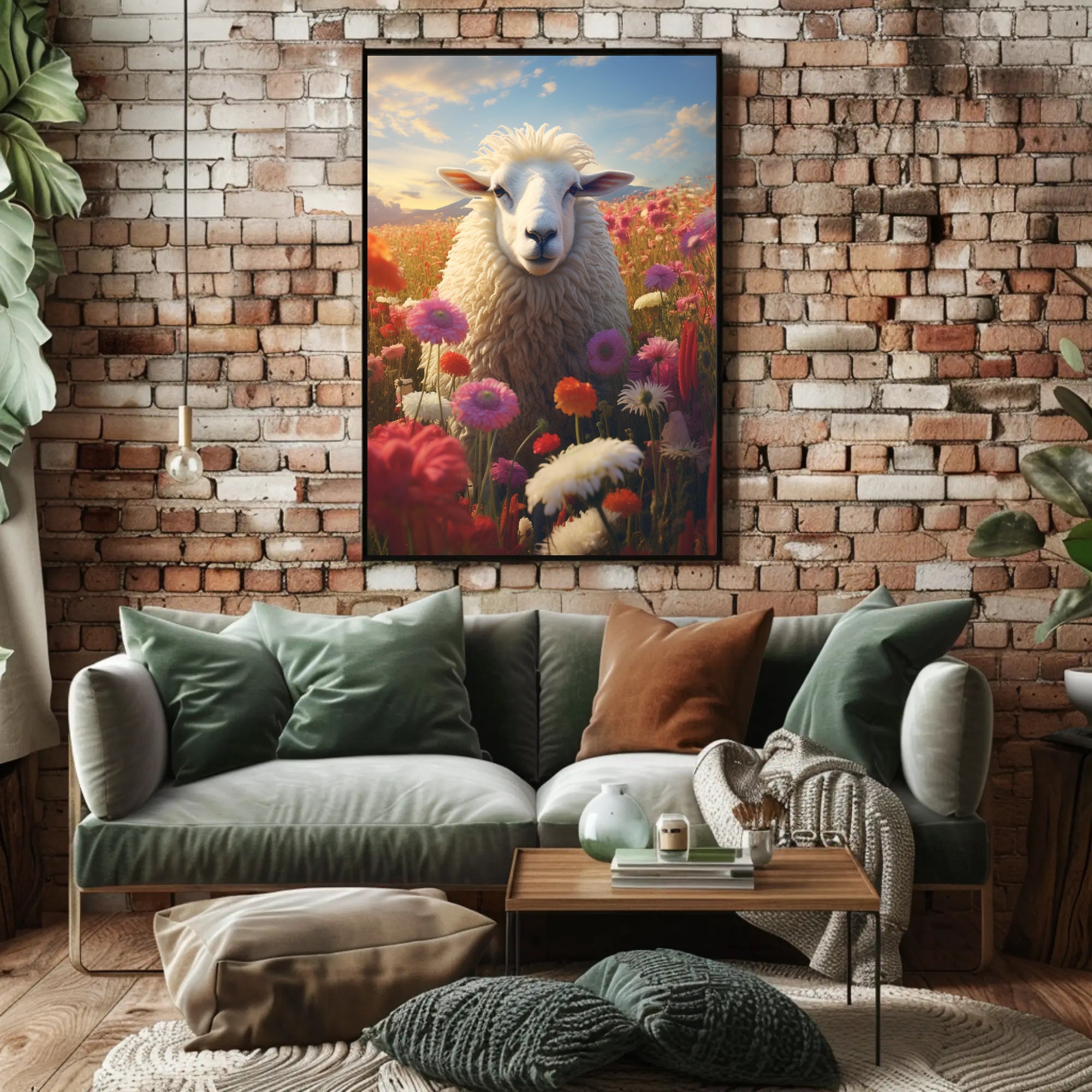 Sheep in Vibrant Field Animal Poster