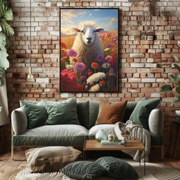 Sheep in Vibrant Field Animal Poster