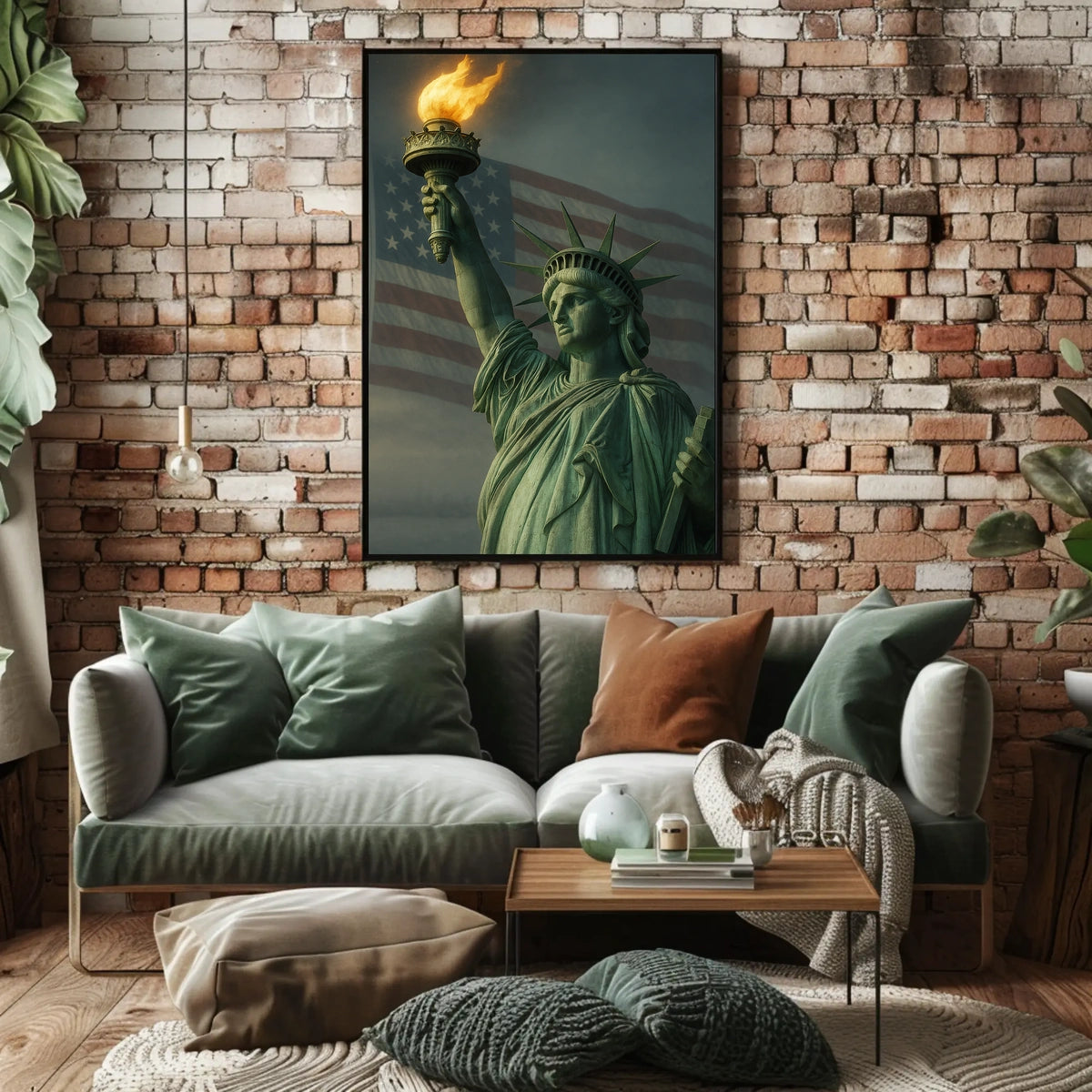 The Statue of Liberty and the American Flag Poster
