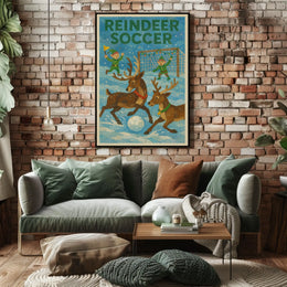 Reindeer Soccer Festive Fantasy Art Poster