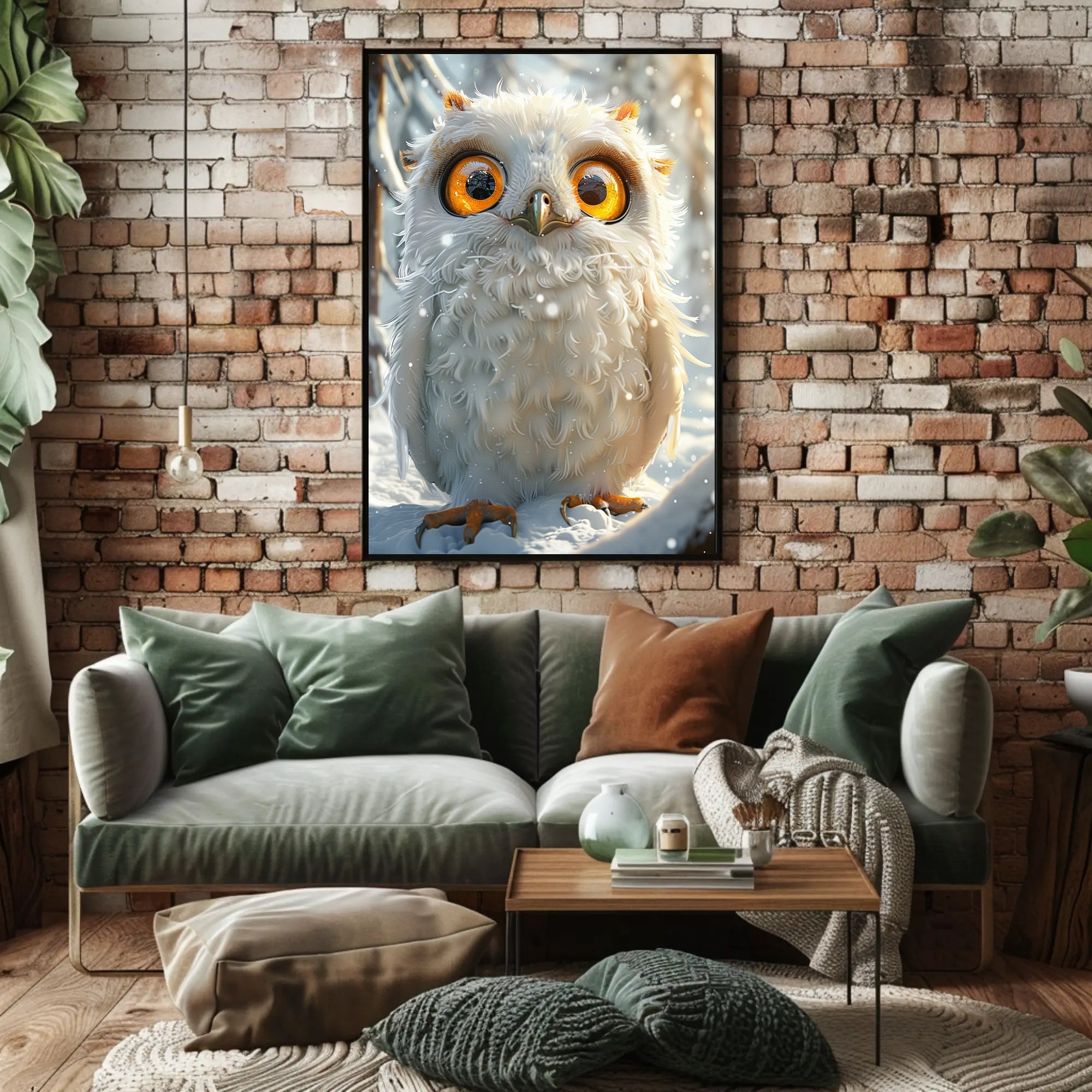 Whimsical White Owl in Snowy Forest Poster PosterGoat