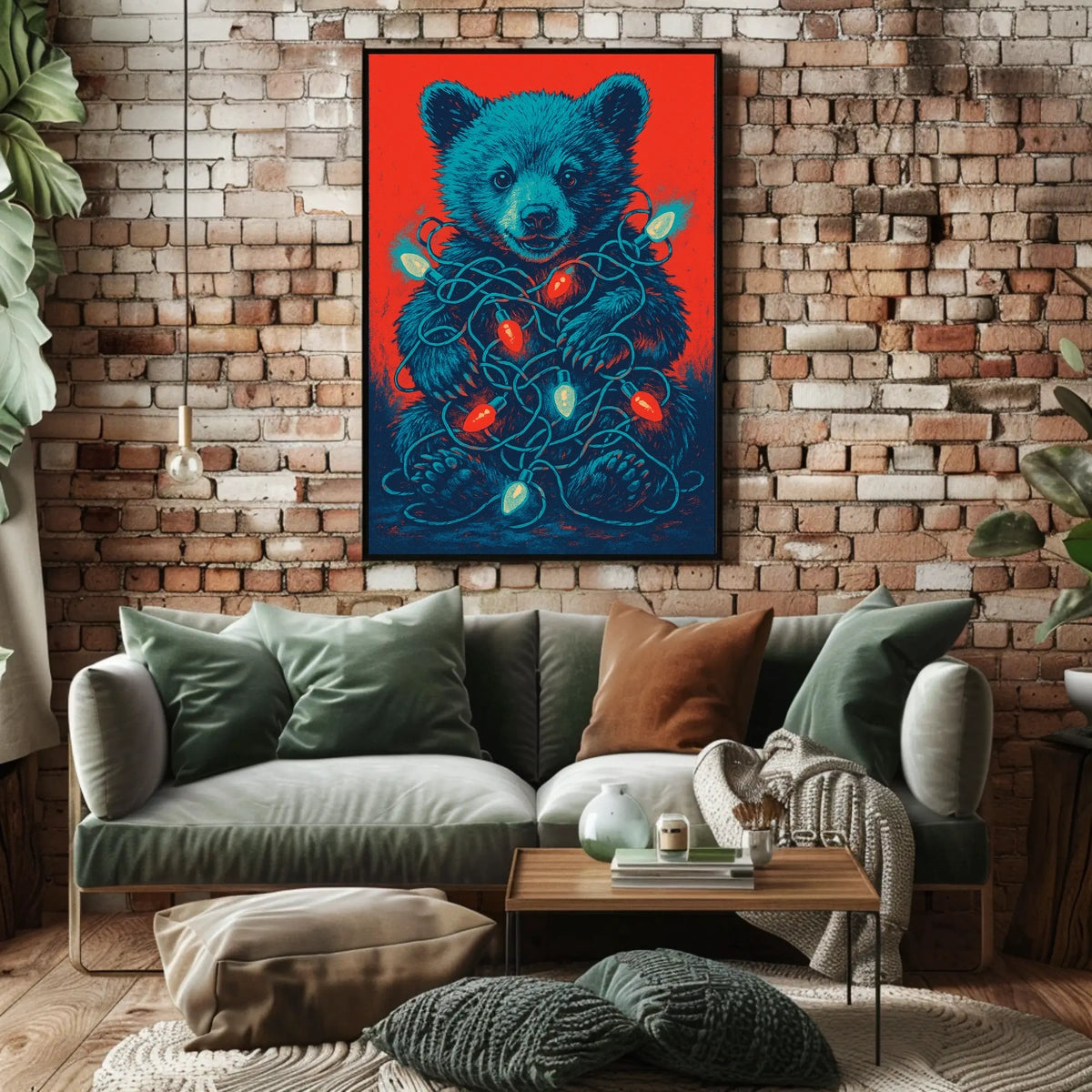 Festive Bear With Lights Poster