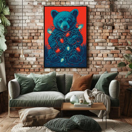 Festive Bear With Lights Poster