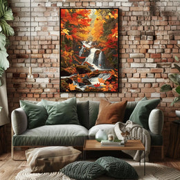 Autumn Waterfall Serenity Poster