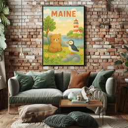 Maine Wildlife and Lighthouse Poster