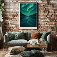 Aurora Borealis Over Frozen Lake Poster