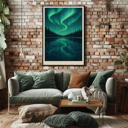 Aurora Borealis Over Frozen Lake Poster
