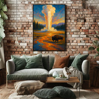 Nature's Grandeur Landscape Geyser Bison Poster