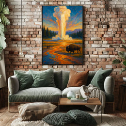 Nature's Grandeur Landscape Geyser Bison Poster