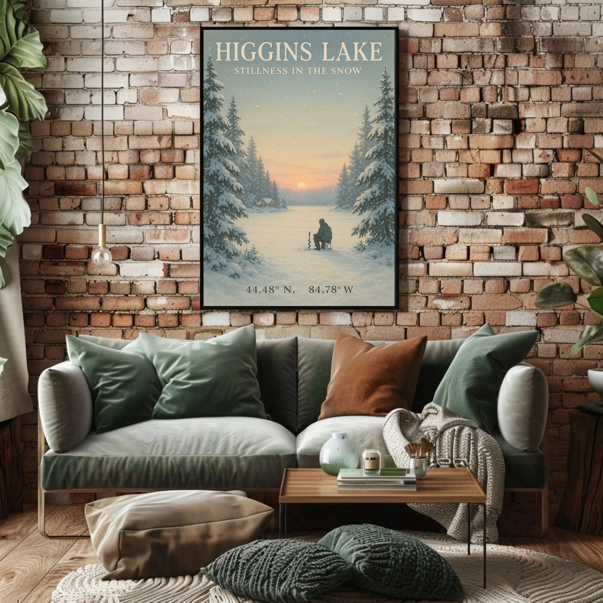 Higgins Lake Winter Serenity Ice Fishing Travel Poster