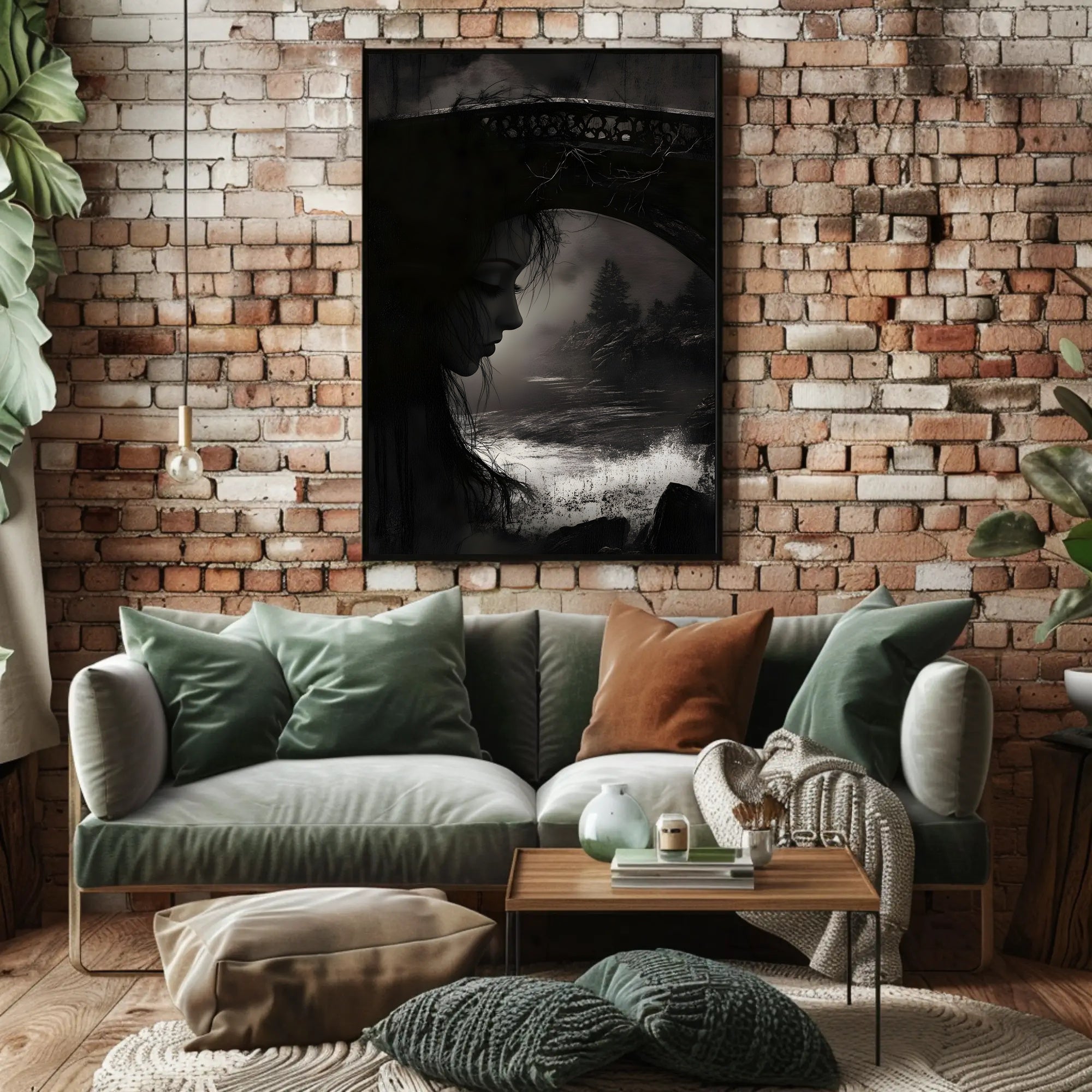 Gothic Dreamscape: Mysterious Woman with Stone Bridge Poster PosterGoat