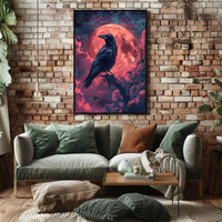 Mystical Raven Under Blood Moon Art Print Poster PosterGoat