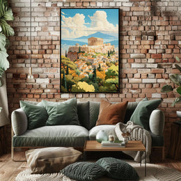 Ancient Athens Acropolis Vintage Art Travel Poster
