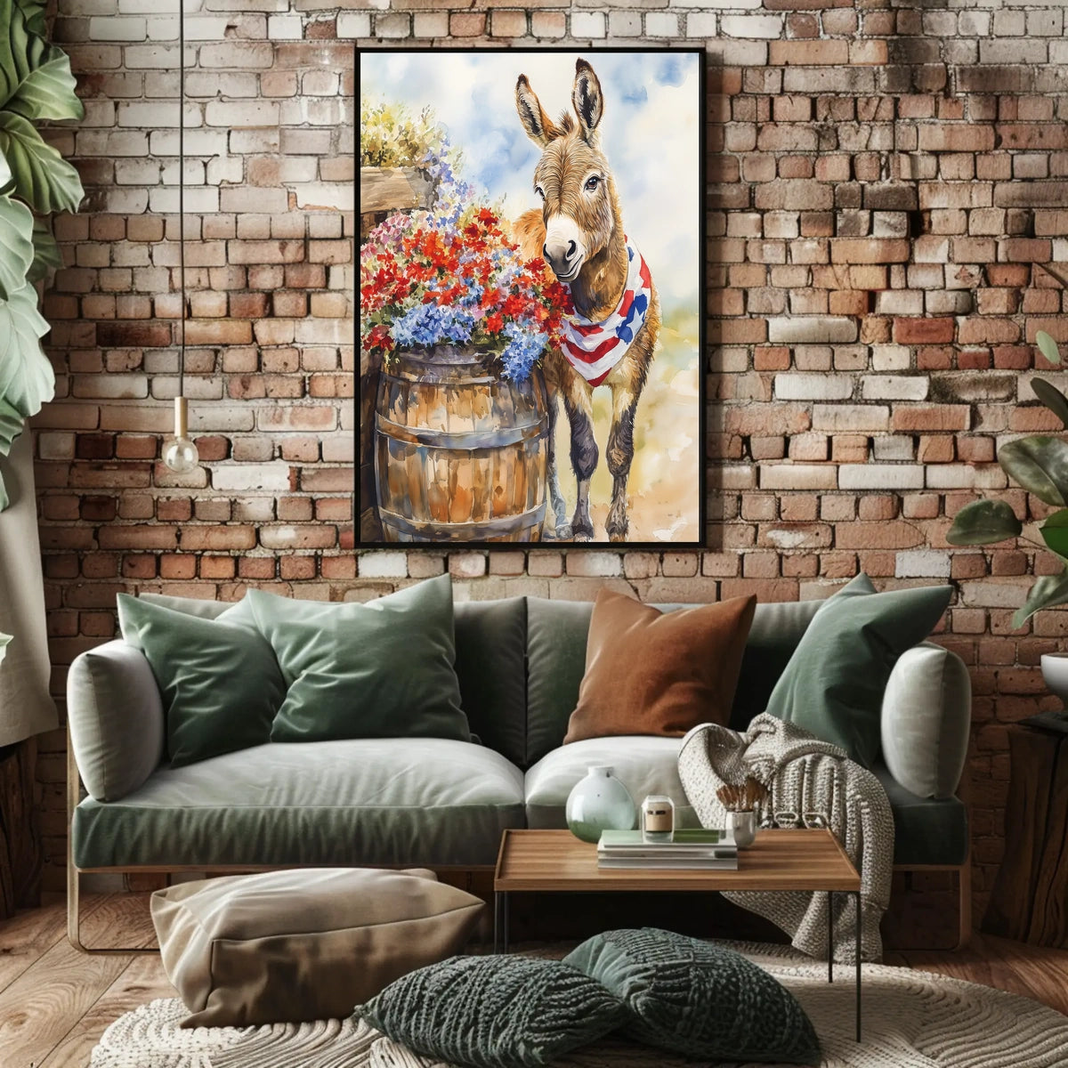 Cheerful Donkey Beside Barrel Surrounded By Flowers Poster