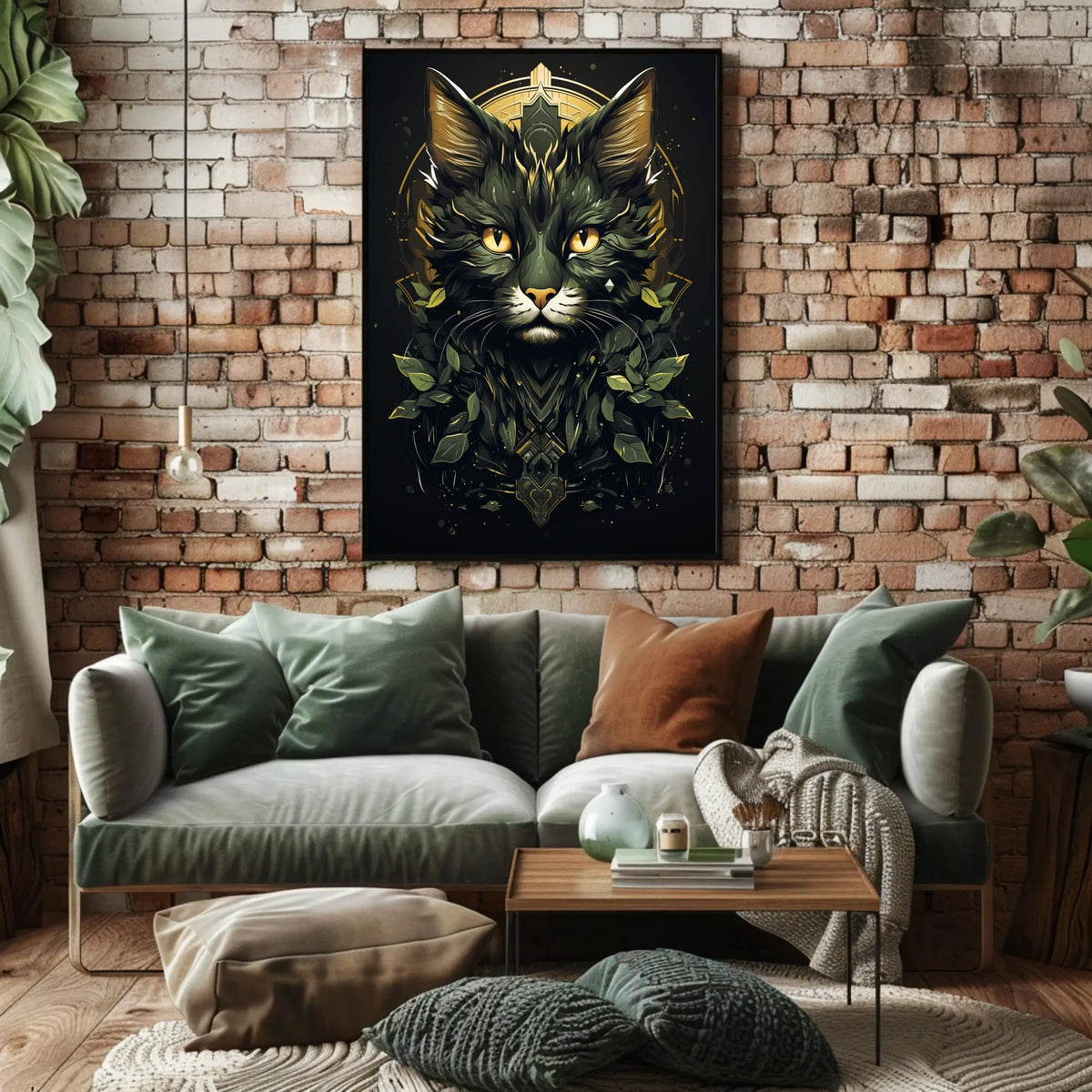 Majestic Cat in Mystical Geometric Nature Poster