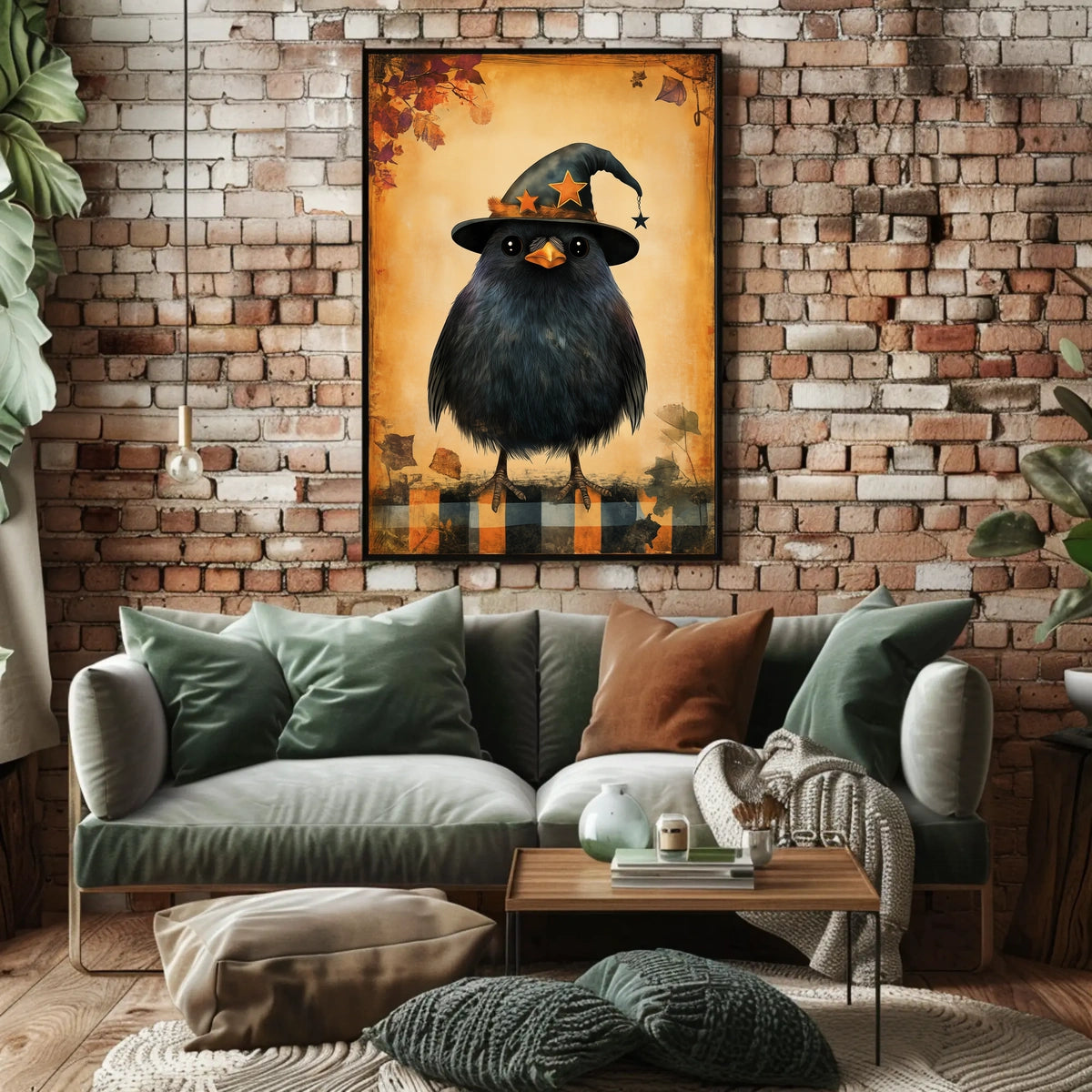 Black Bird Witch Halloween Autumn Whimsical Poster
