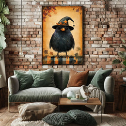 Black Bird Witch Halloween Autumn Whimsical Poster