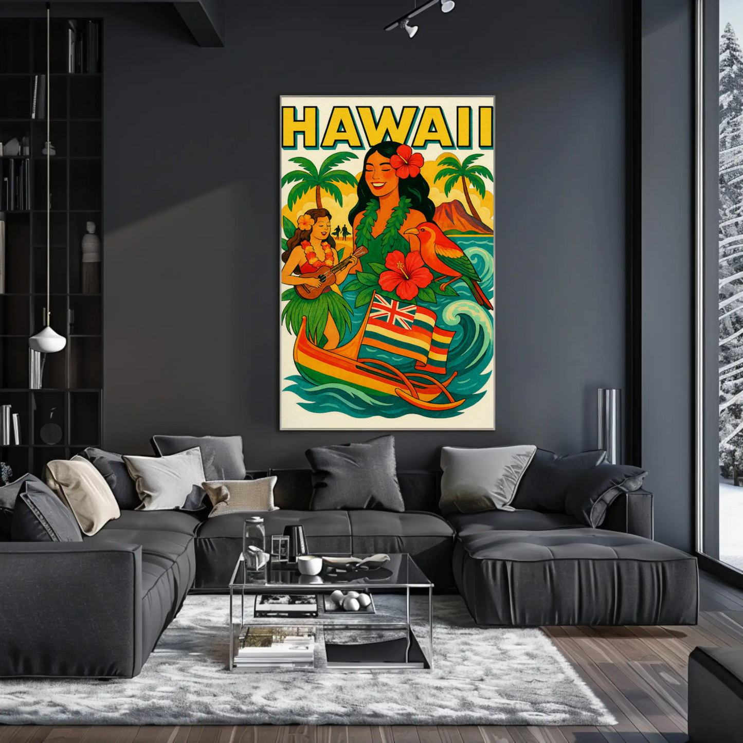 Hawaii Culture Island Canoe Flowers Poster