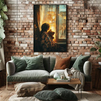 Little Girl Watching Fireworks With Teddy Bear Poster