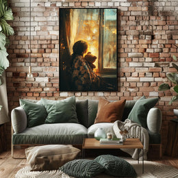 Little Girl Watching Fireworks With Teddy Bear Poster
