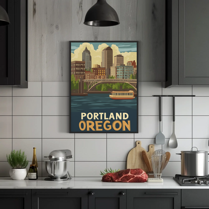 Portland Oregon Cityscape Vintage Poster