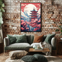 Traditional Japanese Pagoda in Serene Landscape Cultural Poster
