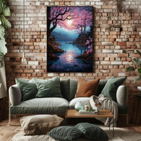 Tranquil Cherry Blossom Lake Poster