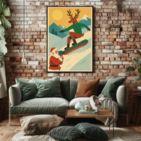 Reindeer Snowboarding Vintage Winter Adventure Poster