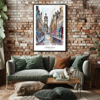 Vibrant Watercolor Street Scene in Edinburgh Urban or Cityscape Poster PosterGoat