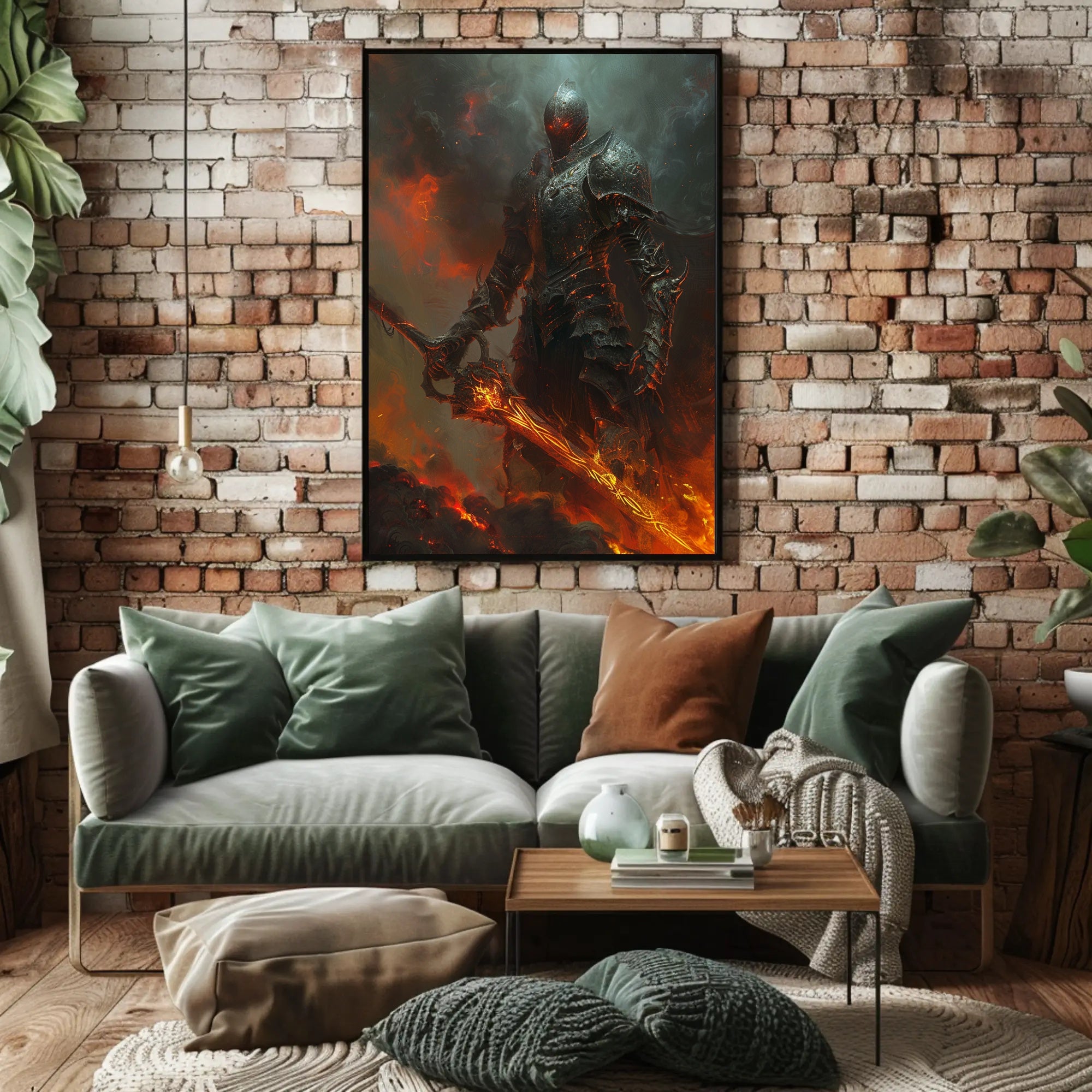 Armored Knight in Fiery Realm Fantasy or Mythology Poster PosterGoat