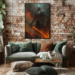 Armored Knight in Fiery Realm Fantasy or Mythology Poster PosterGoat
