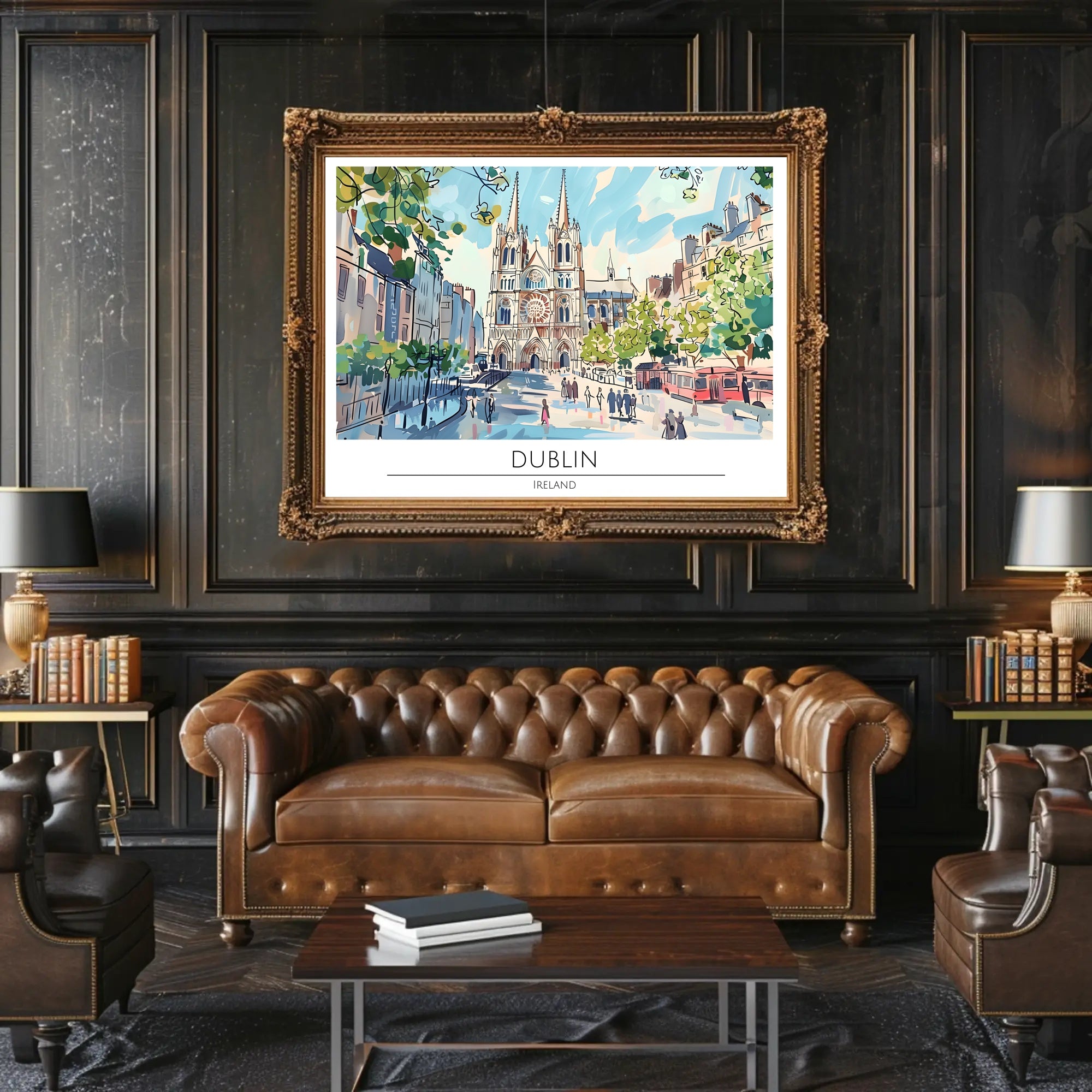 Dublin Cityscape Illustration Poster PosterGoat