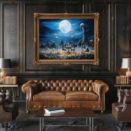 Surreal Dreamscape with Moonlit Tea Set Fantasy Poster