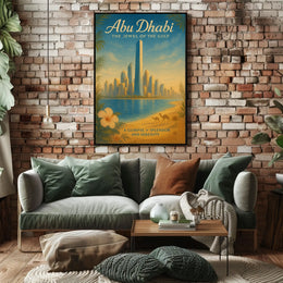 Abu Dhabi Cityscape with Camels Travel Poster