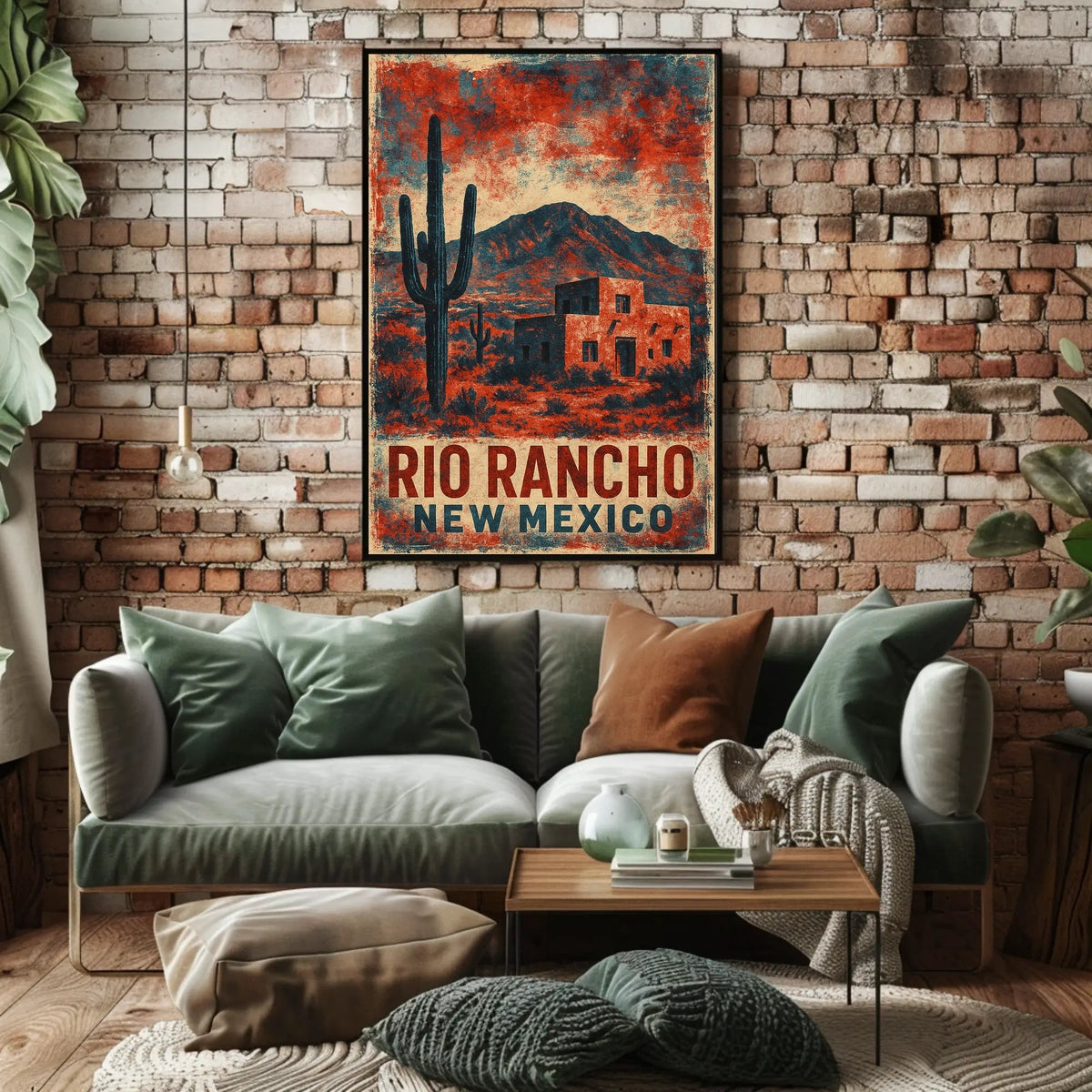Desert Landscape New Mexico Vintage Travel Aesthetic Rustic Sunlit Dunes Nostalgia Retro 80s Folk Art Poster