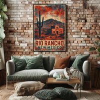 Desert Landscape New Mexico Vintage Travel Aesthetic Rustic Sunlit Dunes Nostalgia Retro 80s Folk Art Poster