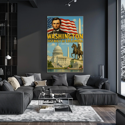 Washington DC Lincoln Capitol Monument Travel Poster