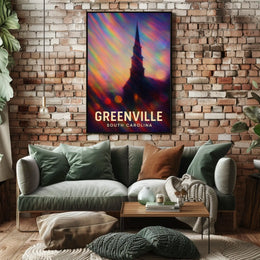 Greenville Skyline Digital Painting Wanderlust Poster