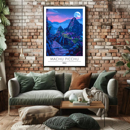 Machu Picchu Moonlit Dusk Vibrant Travel Poster