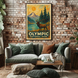 Olympic National Park Scenic Landscape Print Vintage Travel Decor Pacific Northwest Poster