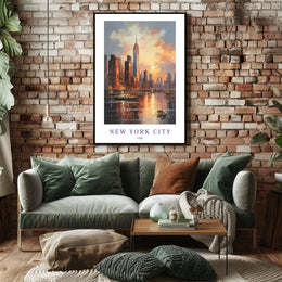 New York City Sunset Skyline Urban or Cityscape Poster PosterGoat