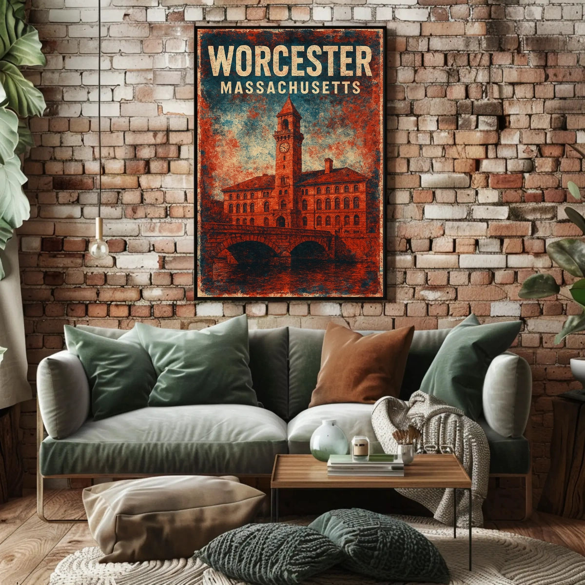 Worcester Clock Tower Collectors Rustic Style Poster