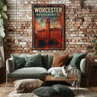 Worcester Clock Tower Collectors Rustic Style Poster