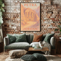 Petra AlKhazneh Vintage Pastel Explorer Travel Poster