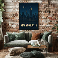 New York City Nightscape Skyline Poster Vintage Wall Art