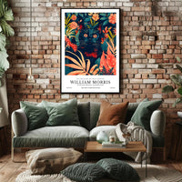 Black Cat in Botanical Wonderland: Artistic Poster