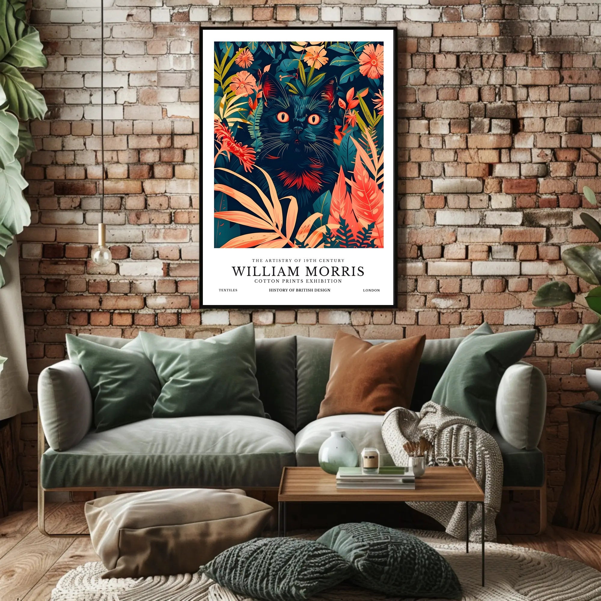Black Cat in Botanical Wonderland: Artistic Poster