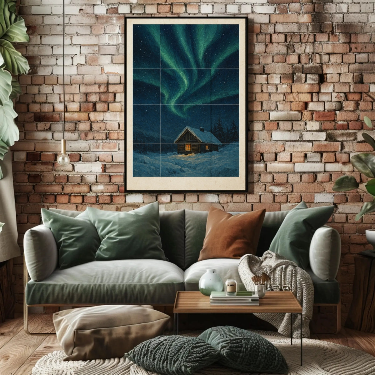 Northern Lights Over A Snowy Cabin Poster