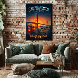 San Francisco Travel Icons Vintage Urban Cityscape Poster PosterGoat