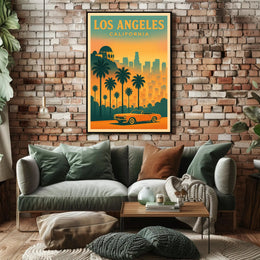 Los Angeles Retro Sunset Travel Poster